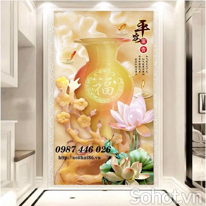 Gạch tranh bình hoa lục bình 3d đẹp HP9833