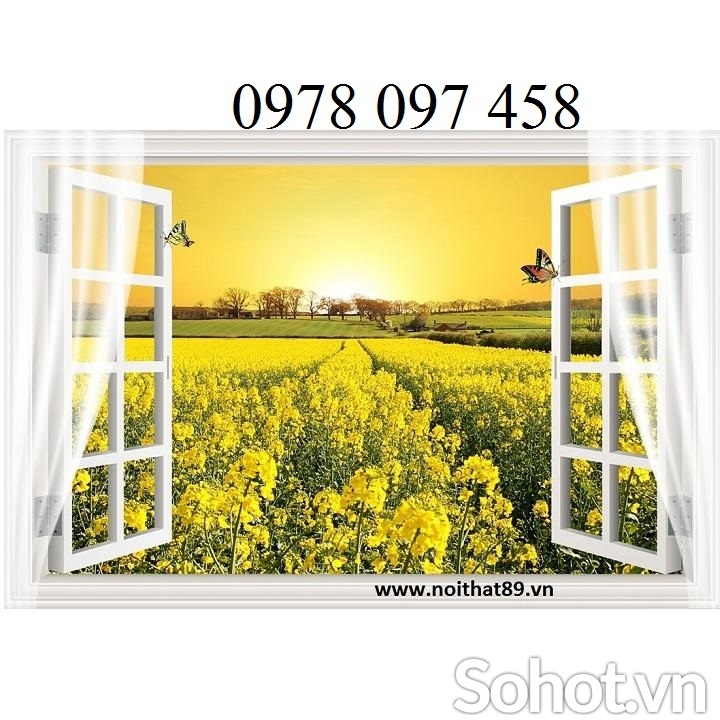 Tranh cửa sổ vườn hoa 3D