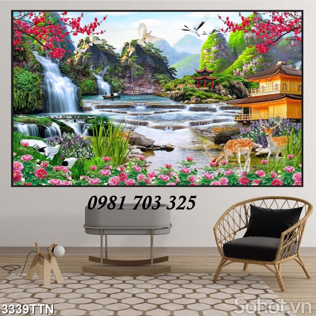 Tranh gạch men phong cảnh thác nước hữu tình