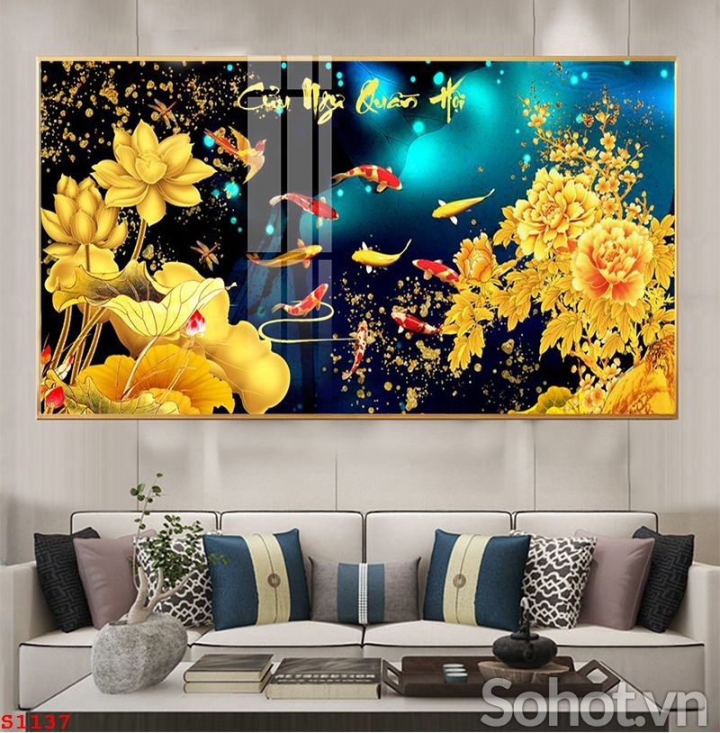 Tranh gạch phong thủy cửu ngư quần hội