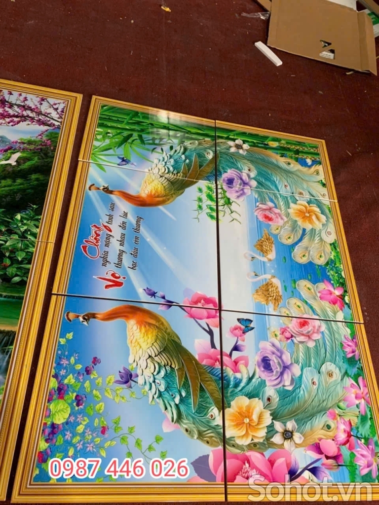 Gạch tranh 3d chim công ảnh thực tế