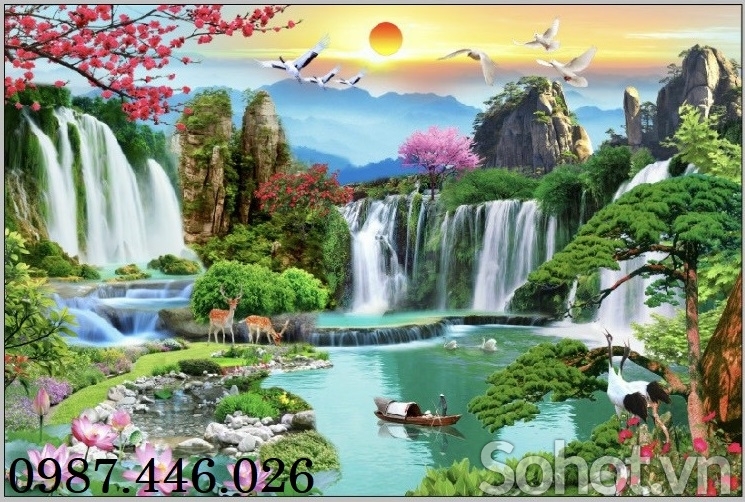 Gạch tranh thác nước phòng khách