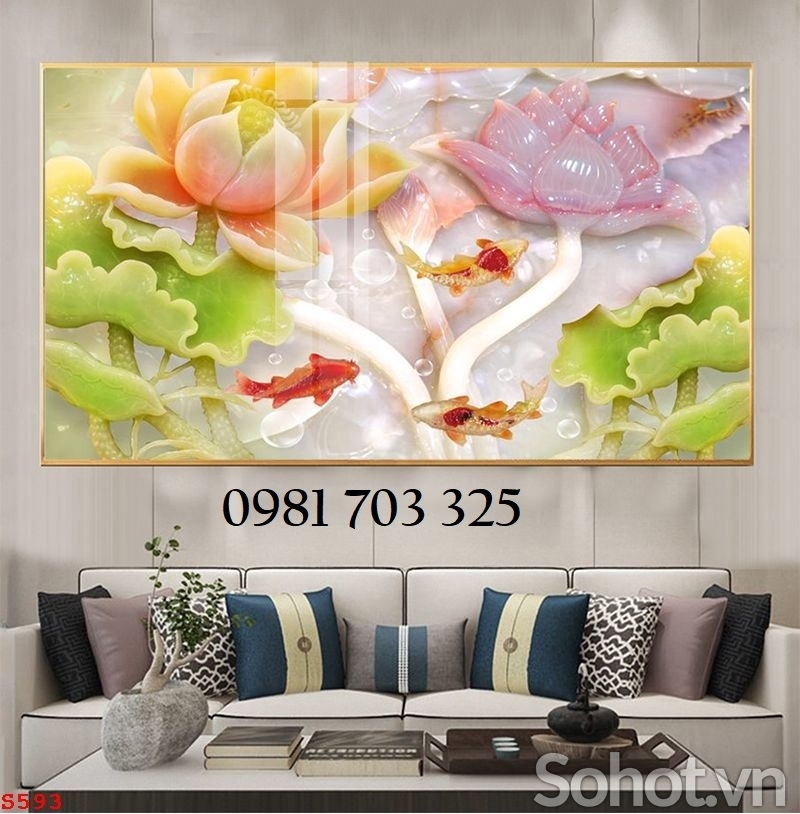 Tranh hoa sen phong thủy, gạch tranh ốp tường