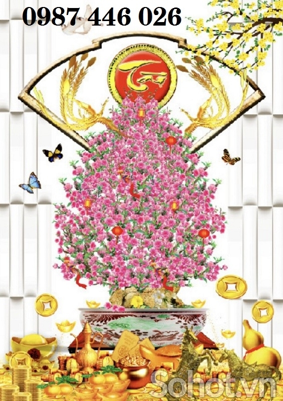 Tranh gạch hoa đào 3d HP7272