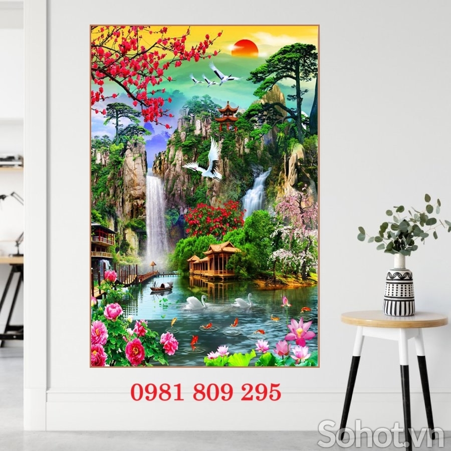 Tranh gạch ốp tường 3d thác nước