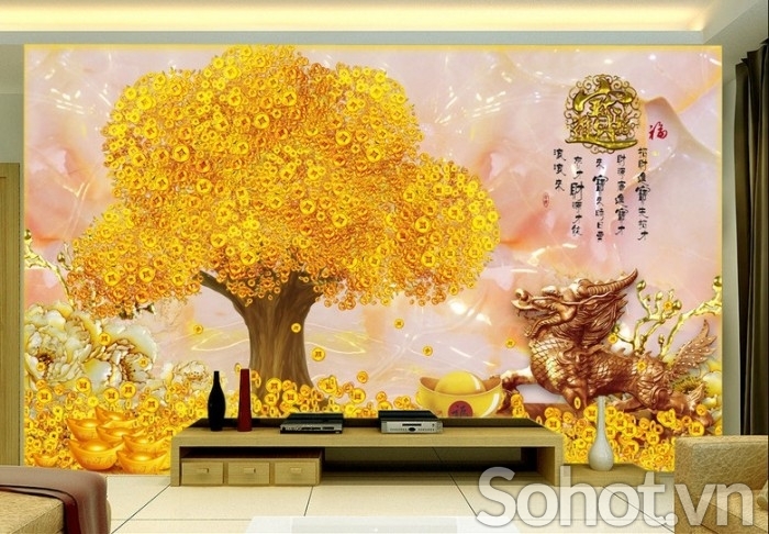 Tranh 3d cây kim tiền - tranh gạch 3d ốp tường - 699CM