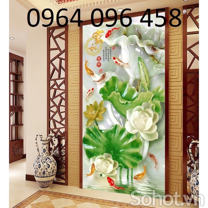 Tranh cá chép hoa sen - tranh gạch 3d - GDSA3