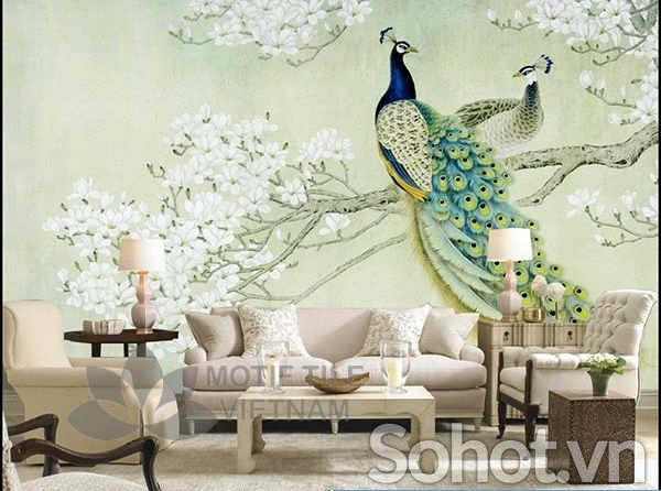 Tranh gạch 3d ốp tường chim công - 600CVV