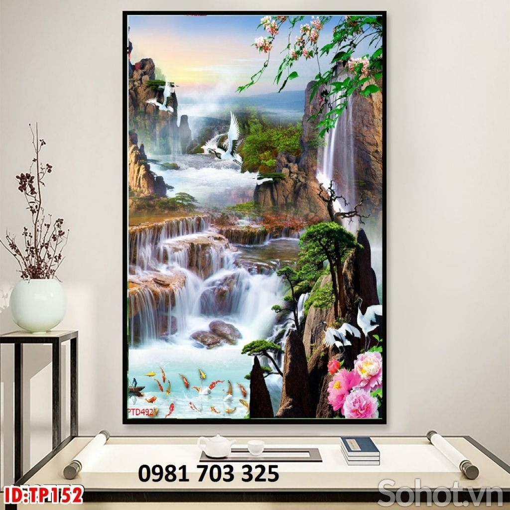 Tranh gạch phong cảnh thác nước khổ đứng