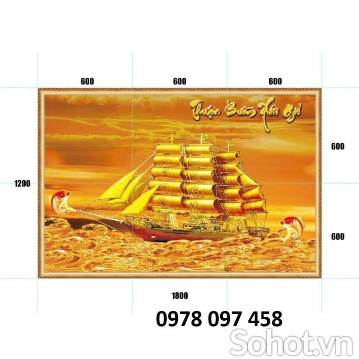Tranh thuyền buồm vàng - tranh gạch men