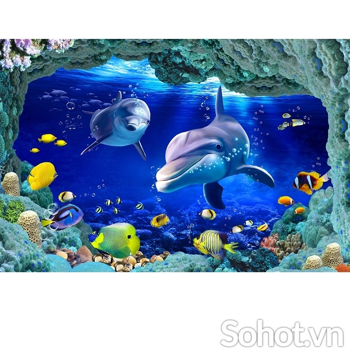 Tranh gạch 3D  ốp tường- tranh cá heo