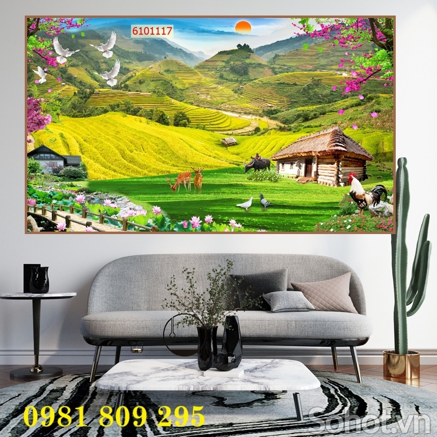 Tranh gạch ruộng bạ thang , gạch tranh 3d