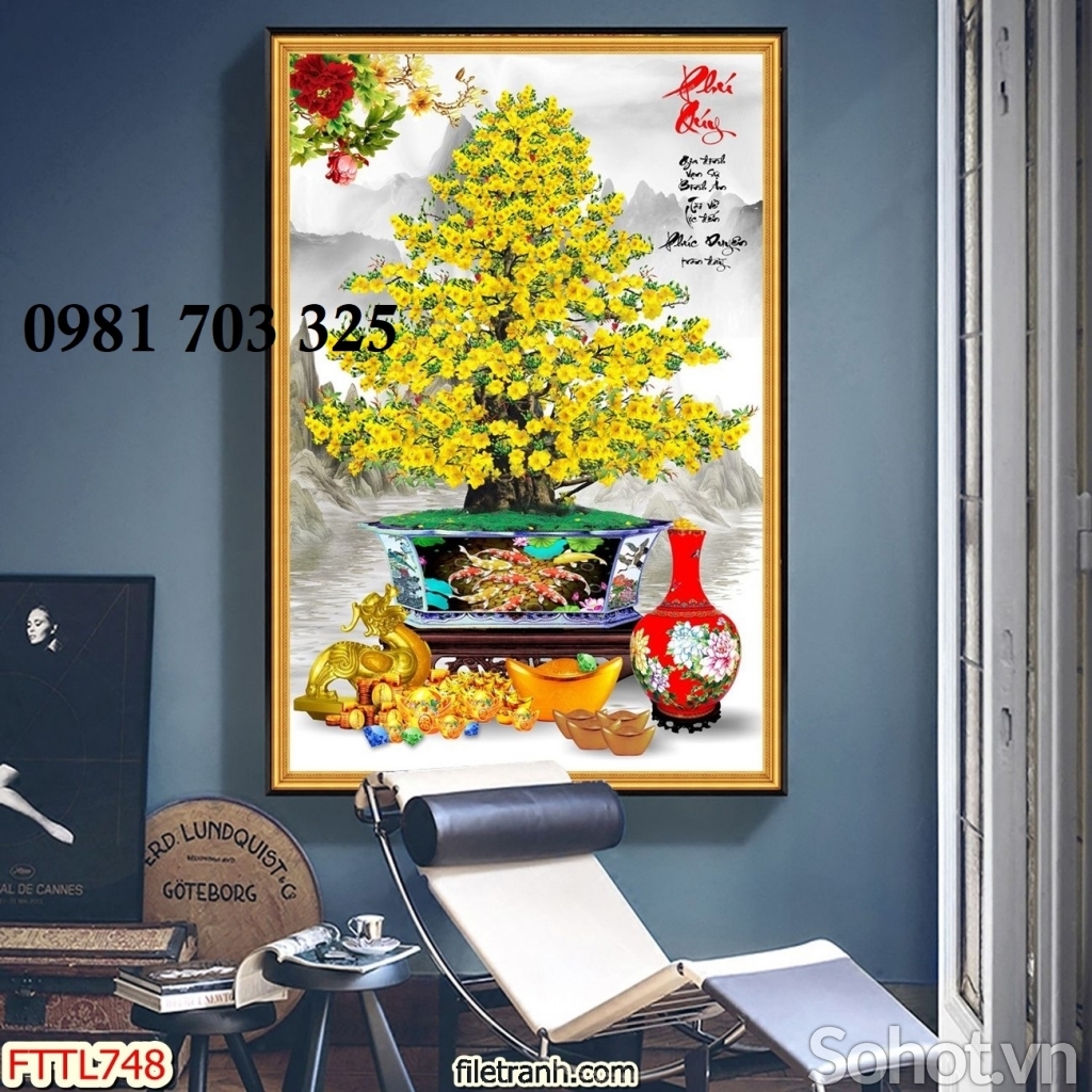 Tranh gạch men 3D hoa mai vàng