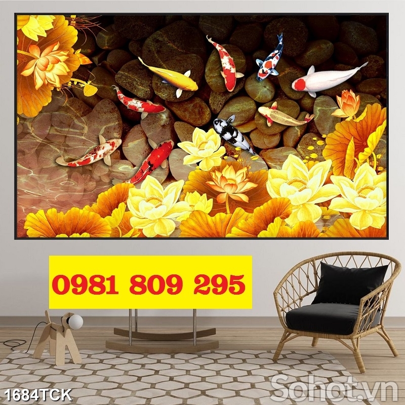 Gạch trang trí 3d hoa sen cá chép