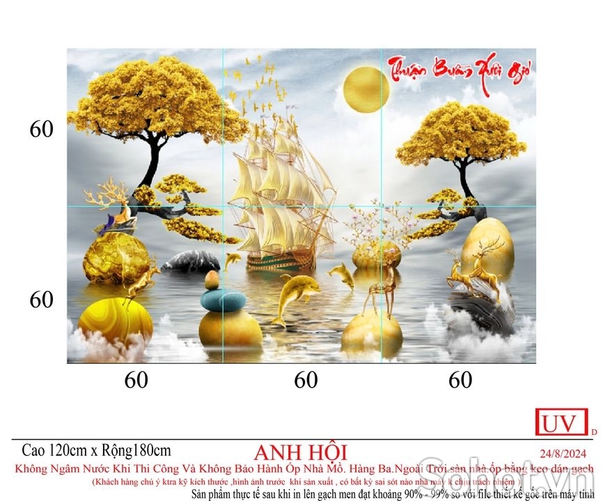 Tranh gạch men thuyền buồm vàng
