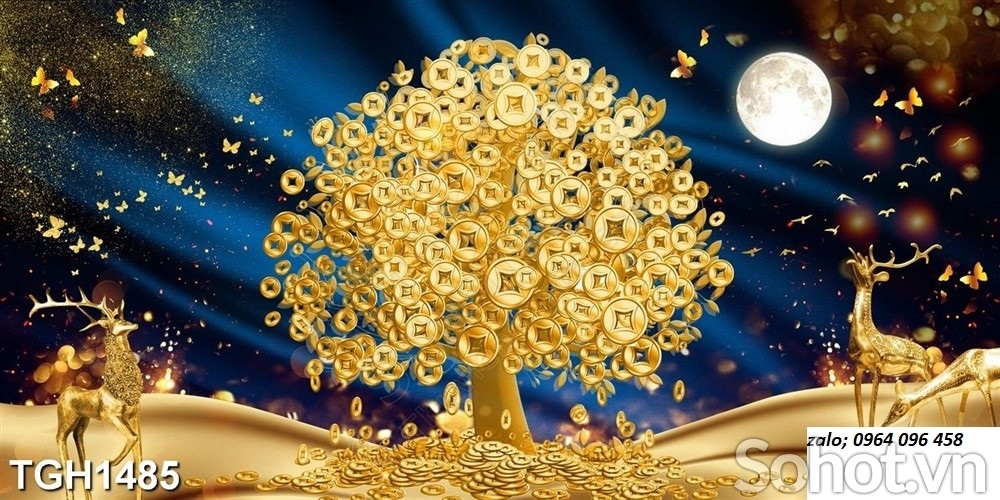 Tranh gạch 3d cây tiền vàng - SK8