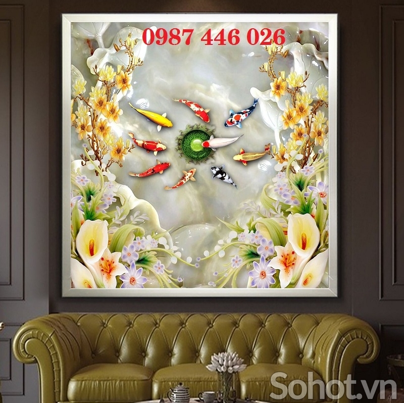 Tranh gạch men cửu ngư quần hội