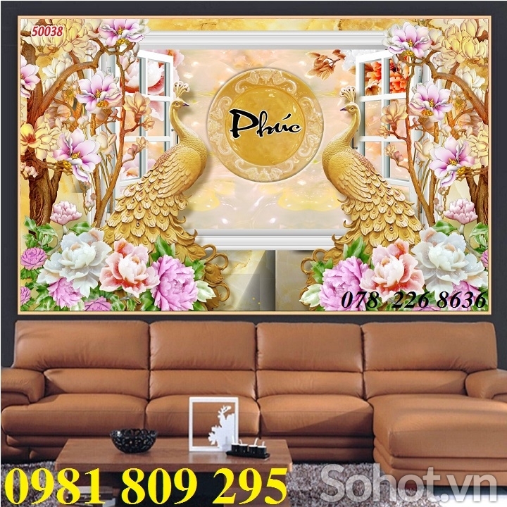 Tranh gạch men - tranh 3d chim công
