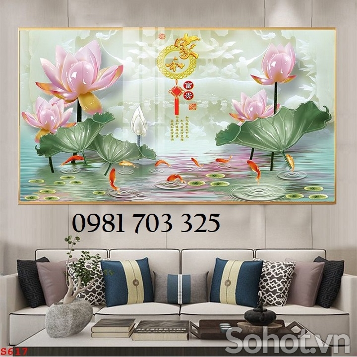 Tranh hoa sen, tranh gạch men 3D