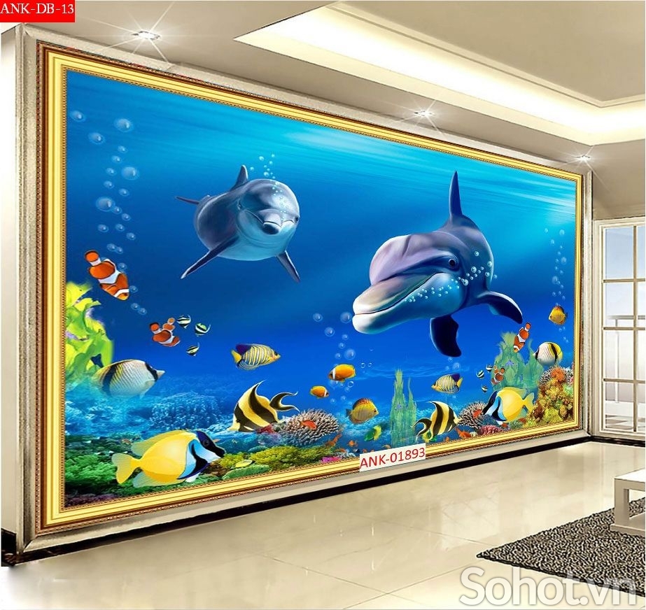 Tranh cá heo - tranh gạch 3d cá heo - NVX33
