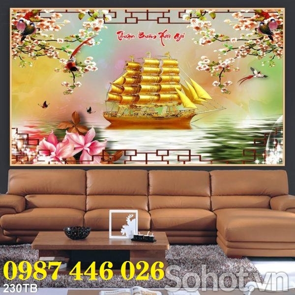 Gạch tranh thuyền buồm vàng, tranh 3d, gạch ốp tường HP9772