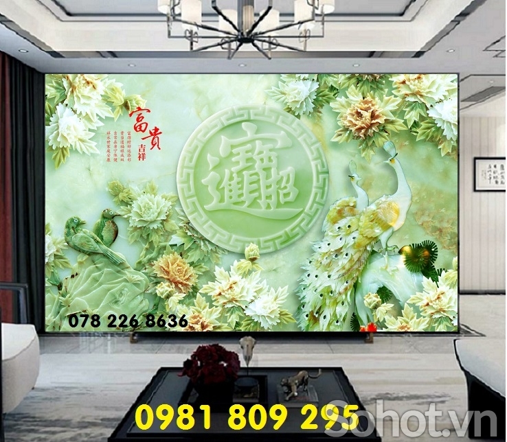 Tranh gạch men - chim công sứ ngọc