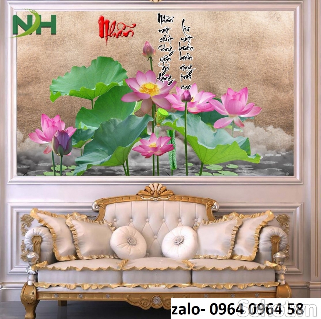 Tranh hoa sen 3d - tranh gạch 3d hoa sen - 94XC