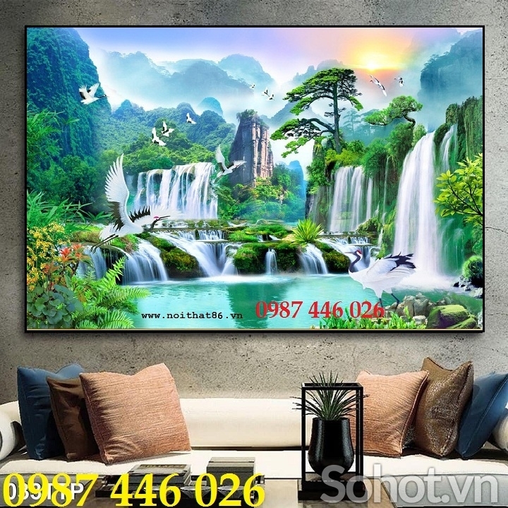 Tranh phong cảnh, gạch tranh 3d thác nước HP9272