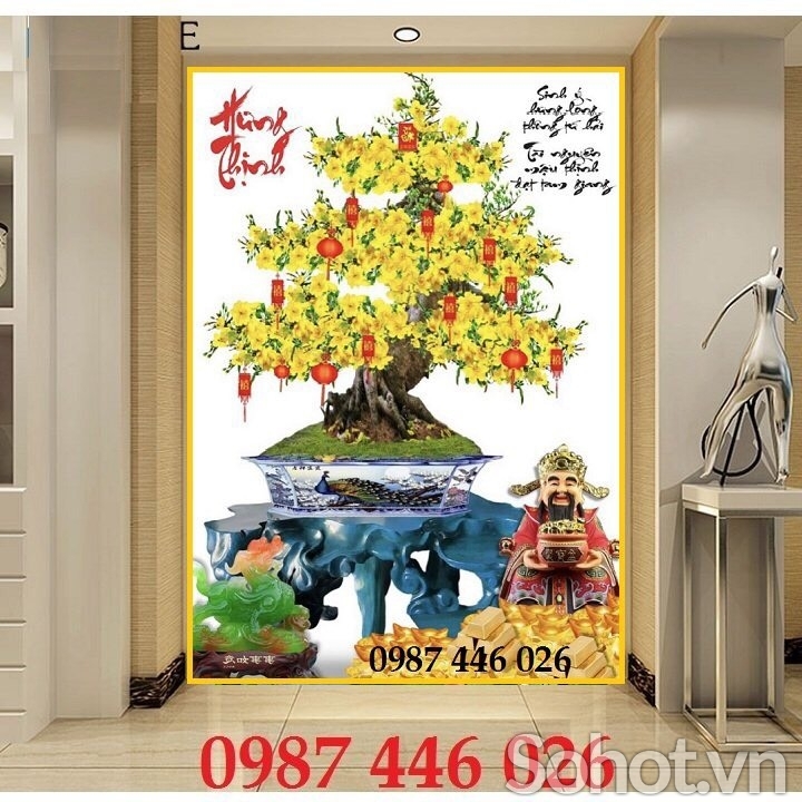 Tranh gạch hoa mai vàng 3d
