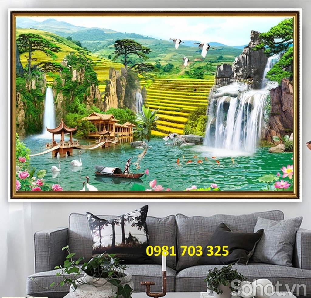 tranh 3D phong cảnh trang trí phòng khách