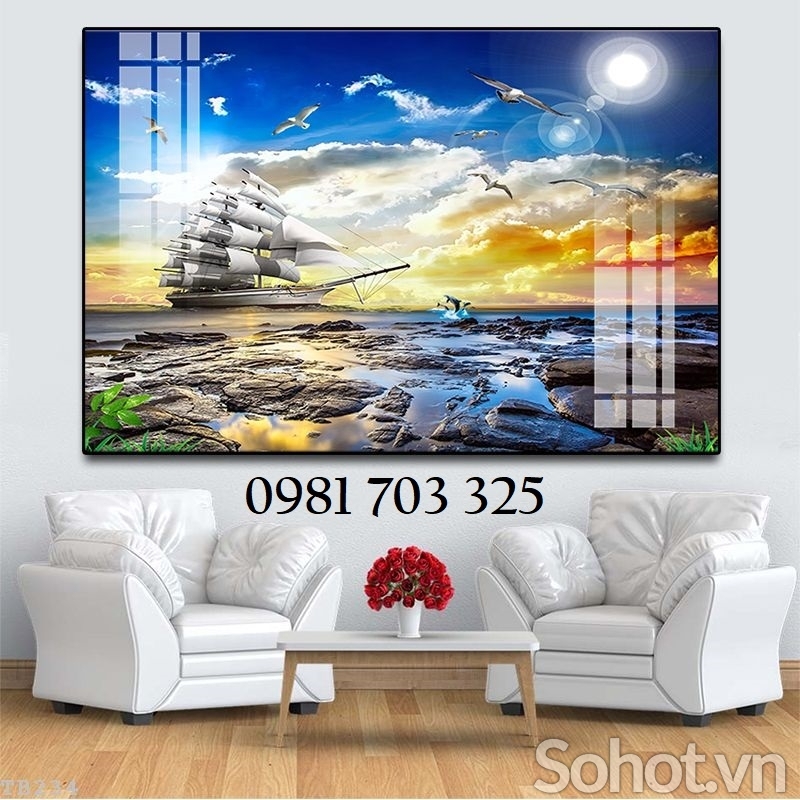 Tranh gạch 3D thuyền buồm phong thủy