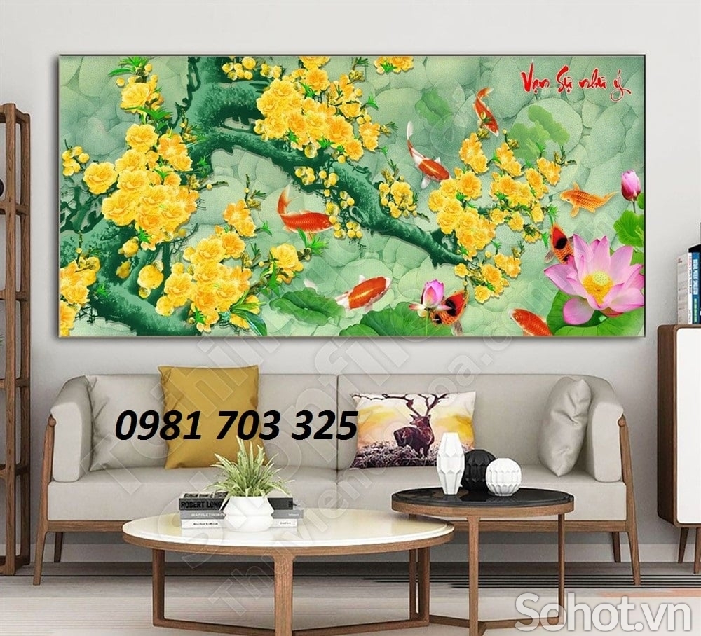 Tranh gạch hoa mai vàng dán tường