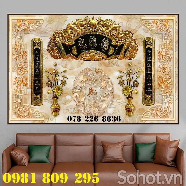 Gạch 3d trang trí phòng thờ câu đối