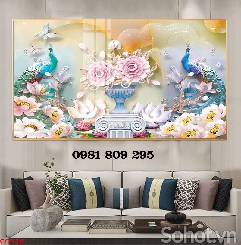 Gạch tranh con công trang trí JP8547