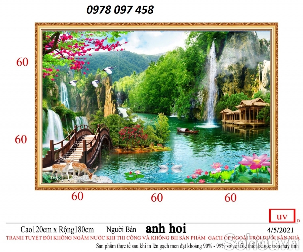 Tranh gạch men 3D ốp phòng khách.