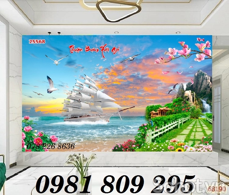Gạch tranh 3d - thuyền , tranh thuận buồm