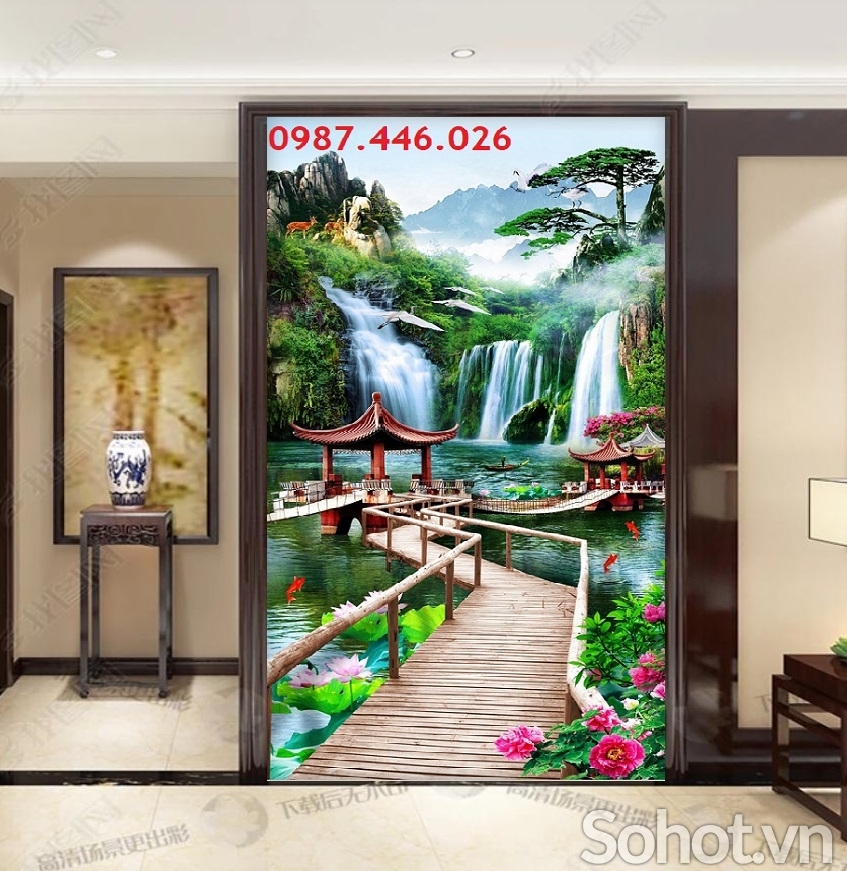 Gạch 3d tranh thác nước đẹp HP0822