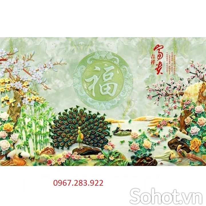 Tranh 3D- Tranh gạch chim công