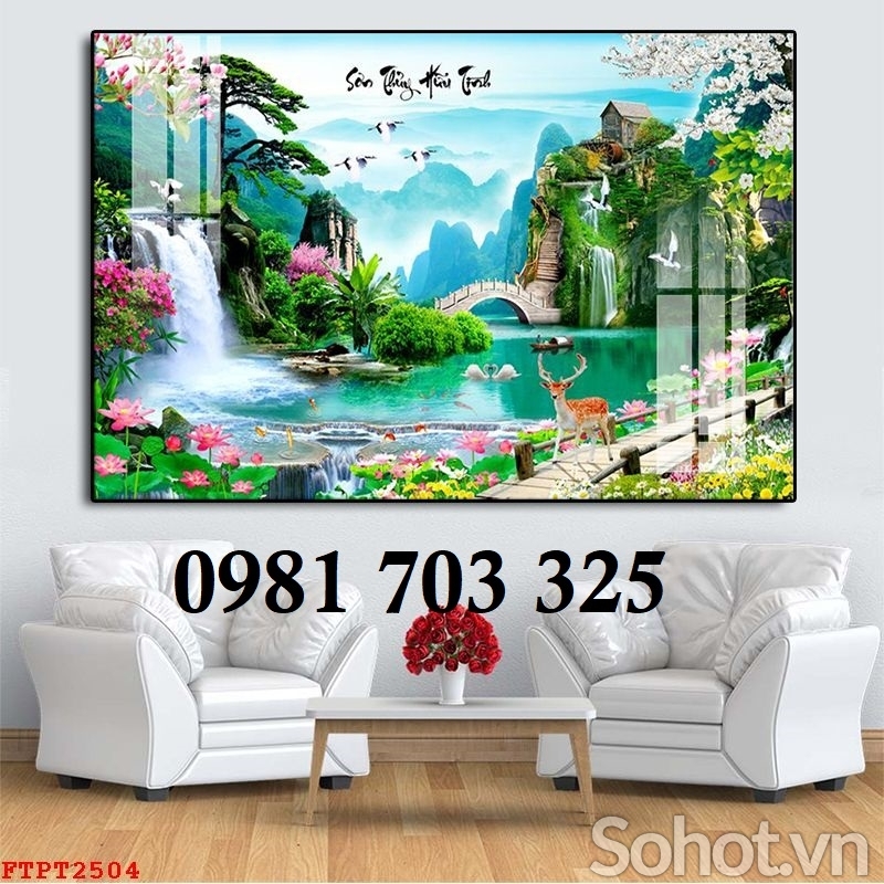 Gạch tranh 3D phong cảnh sơn thủy hữu tình