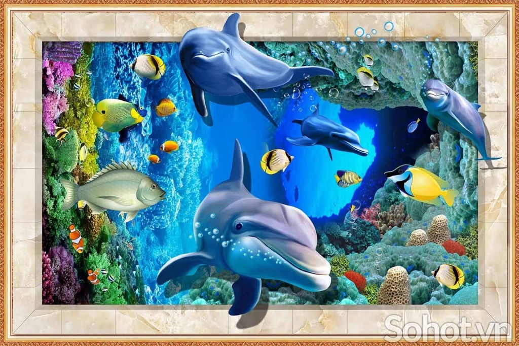 Tranh gạch 3D cá heo- gạch tranh trang trí