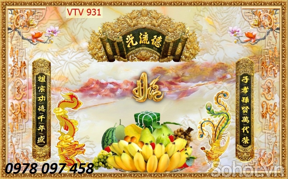 Phòng thờ gia tiên - gạch tranh 3D