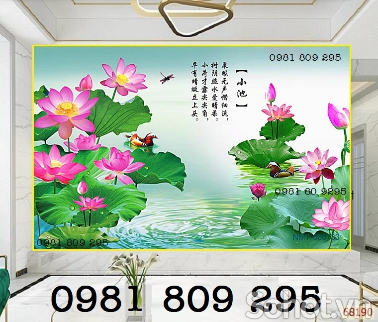 Tranh gạch men ốp tường hoa sen