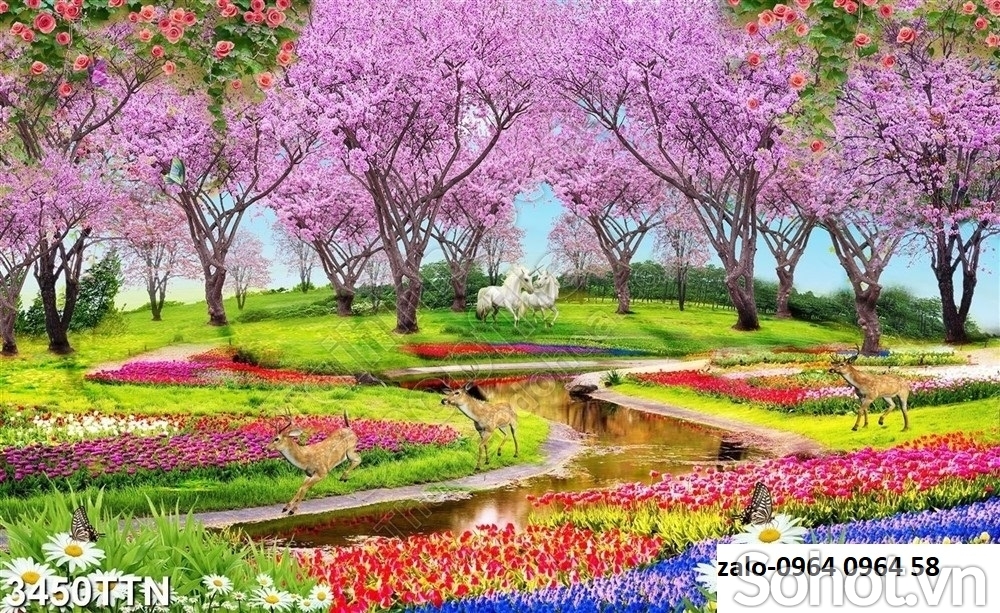 Tranh gạch cây hoa đào 3d - 0433CVV