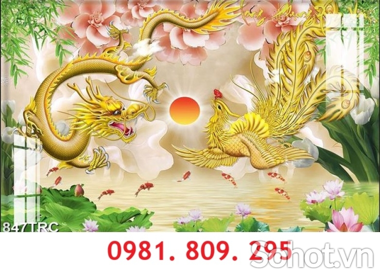 Tranh ốp tường 3d , gạch tranh rồng vàng mới