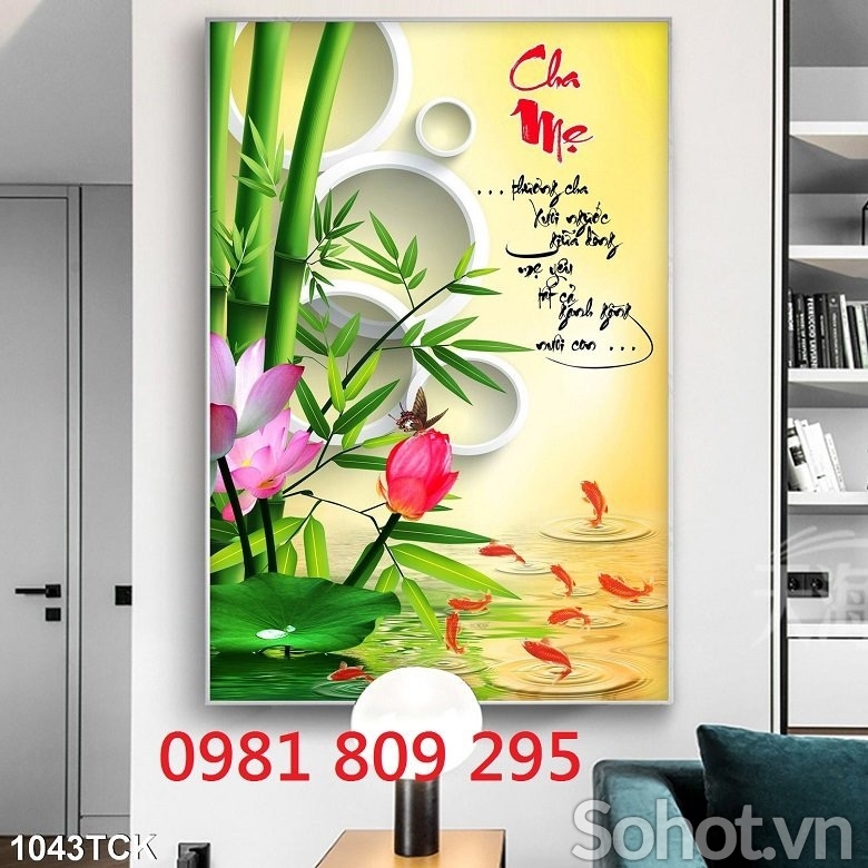 Tranh gạch 3d - gạch tranh hoa sen ốp tường Hp877