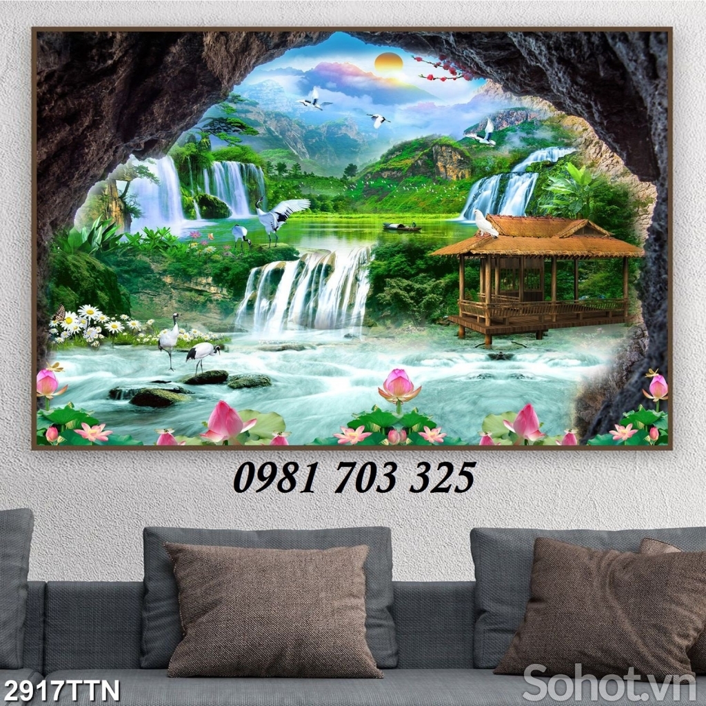 Gạch tranh thác nước phong thủy 3d