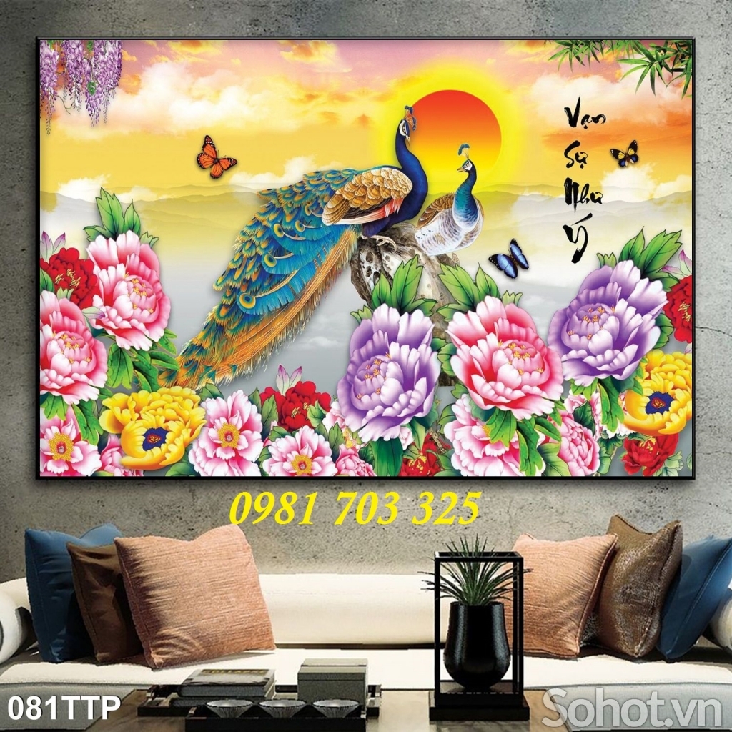 Tranh chim công 3D- gạch tranh phong thủy