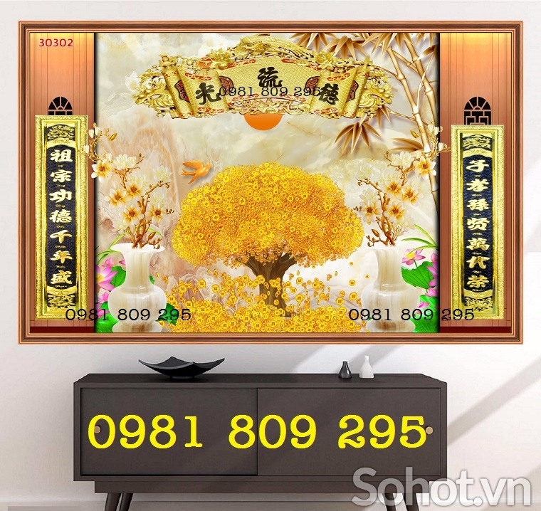 Mẫu tranh gạch 3d câu đối phòng thờ