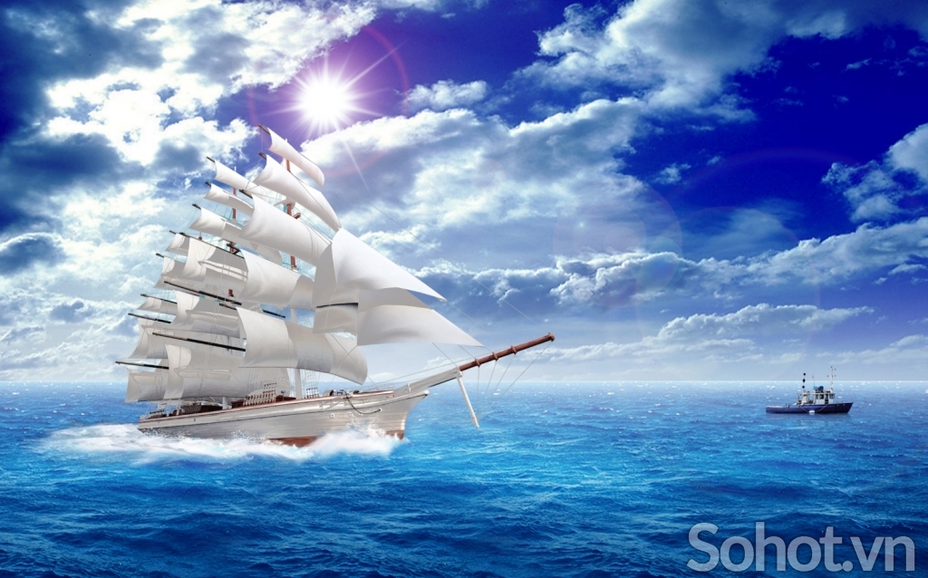 tranh 3d phong thủy thuyền buồm - gạch 3d