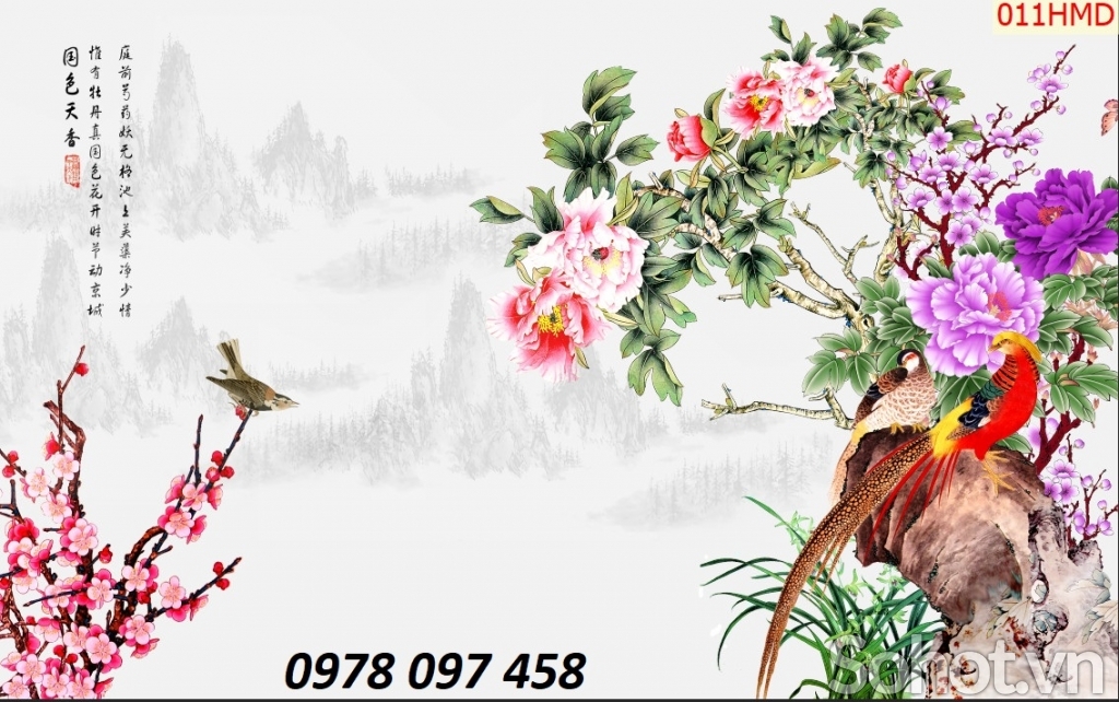 Tranh họa tiết hoa mẫu đơn